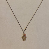14k Hamsa Necklace with Ruby Charm