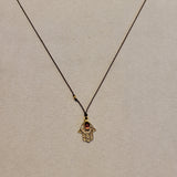 14k Hamsa Necklace with Tourmaline Charm
