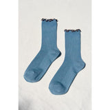Ruffled Socks | Powder Blue + Brown
