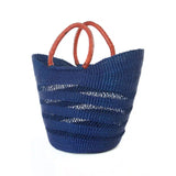 Navy Blue Ghanaian Lacework Wing Shopper With Leather Handles