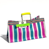 Recycled Plastic Stripe Bag | Green + Pink