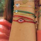 Small Evil Eye Bracelet | Red + Pink