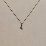 Diamond Pavé Necklace | Silver Crescent Moon