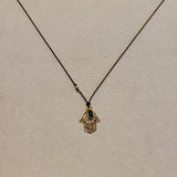 14k Hamsa Necklace with Emerald Charm