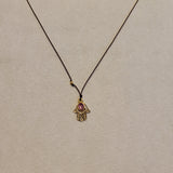 14k Hamsa Necklace with Pink Sapphire Charm