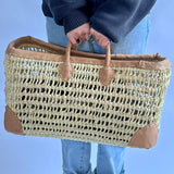 Medium Open Weave Basket | Leather Trim