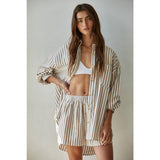 Leo Striped Button Down | Ivory + Taupe