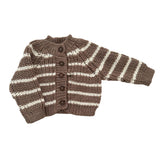 Tan Rib Knit Stripe Cardigan | Acrylic Hand Knit Kids Sweater