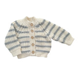 Bowie Grey Rib Knit Stripe Cardigan | Acrylic Hand Knit Kids Sweater