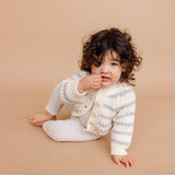Bowie Grey Rib Knit Stripe Cardigan | Acrylic Hand Knit Kids Sweater