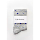 Heart Sneaker Socks | Grey + Cobalt