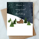 Snowy Cabin Holiday Card
