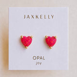 Puffed Heart Studs | Pink Opal