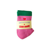 Embroidered Color Block Girlfriend Socks | Rose + Green