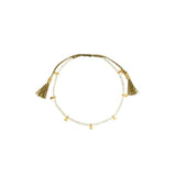 Hand Beaded Bracelet With Gold Bead Accents | Silver + Taupe
