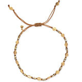 Hand Beaded Bracelet With Gold Accents | Taupe