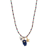 Handmade Beaded Charm Necklace | Blue
