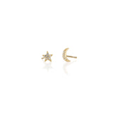 Star and Moon Crystal Stud Earrings | 18K GV