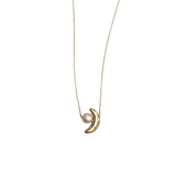 Gold + Pearl Moon Necklace