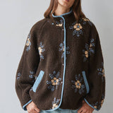 Lola Floral Sherpa Jacket | Chocolate + Light Blue