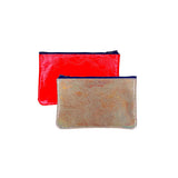 Small Zip Pouch | Fluoro Red + Hologram Golden