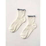 Petite Ruffled Modal Socks | White + Navy