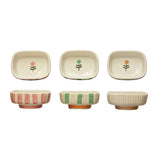 Hand Painted Stoneware Dish | Stripes + Flowers