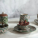 Hand-Painted Stoneware Plate | Brown + Green