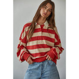 Ella Rugby Top | Red + Taupe