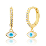 Gold Pave Huggie | Enamel Evil Eye Charm