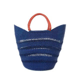 Navy Blue Ghanaian Lacework Wing Shopper With Leather Handles