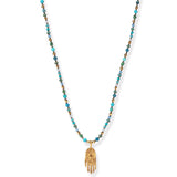 Handmade Beaded Necklace with Dangle Accent | Blue Mix