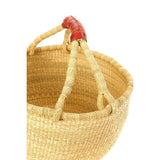 Bolga Farmer's Market Shopper Basket With Brown Leather Handles