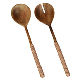 Burke Salad Servers | Wood & Natural Leather