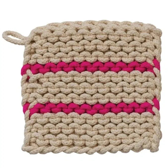 8" Cotton Crochet Pot Holder | Neon Stripe